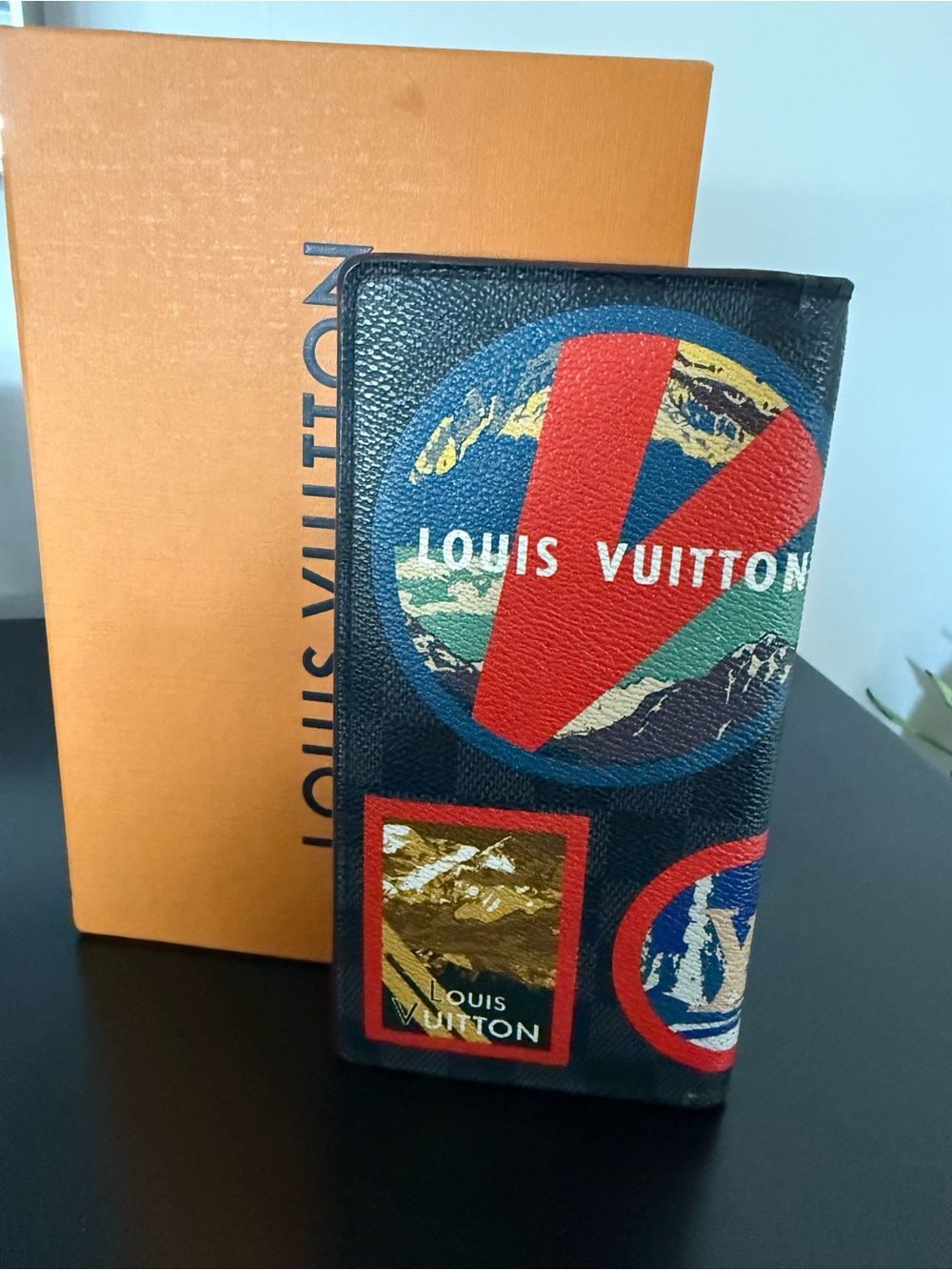 Louis Vuitton Black Wallet with Blue, Red & Yellow Sticker Motifs - Picture 2 of 3
